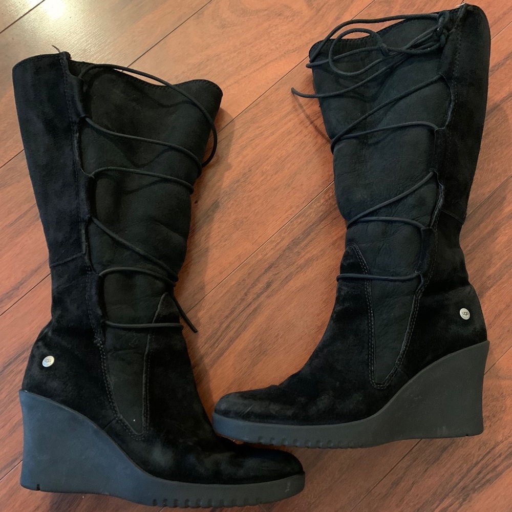 UGG Australia Esley Lace Up Tall Wedge Boots 7